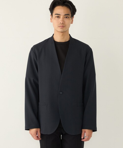 SHIPS Colors（シップス カラーズ）の「SHIPS Colors:〈吸水速乾・洗濯機可能〉2WAY ストレッチ ノーカラー ジャケット◇（ノーカラージャケット・メンズ・ベージュ/ダークブルー・MEDIUM/LARGE/X-LARGE）」の13枚目の写真