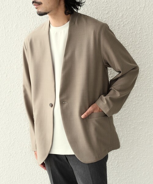 SHIPS Colors（シップス カラーズ）の「SHIPS Colors:〈吸水速乾・洗濯機可能〉2WAY ストレッチ ノーカラー ジャケット◇（ノーカラージャケット・メンズ・ベージュ/ダークブルー・MEDIUM/LARGE/X-LARGE）」の16枚目の写真