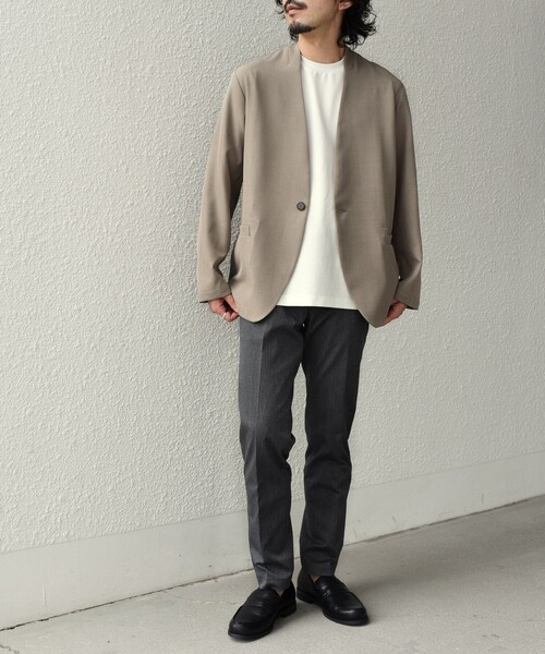 SHIPS Colors（シップス カラーズ）の「SHIPS Colors:〈吸水速乾・洗濯機可能〉2WAY ストレッチ ノーカラー ジャケット◇（ノーカラージャケット・メンズ・ベージュ/ダークブルー・MEDIUM/LARGE/X-LARGE）」の17枚目の写真