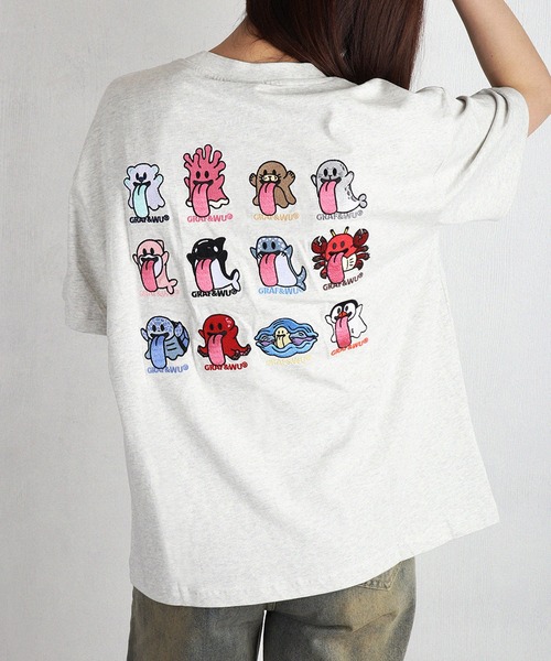 GRAF&WU（グラフアンドユー）の「GRAF&WU グラフアンドウー 12ベロ ゴーストキャラクター 刺繍 オーバーサイズ 半袖Tシャツ 海洋生物 メンタルヘルス（Tシャツ/カットソー・メンズ・ホワイト/ブラック/サックスブルー/オートミール/ブラック系その他・M/L/XL）」の4枚目の写真