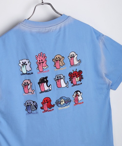 GRAF&WU（グラフアンドユー）の「GRAF&WU グラフアンドウー 12ベロ ゴーストキャラクター 刺繍 オーバーサイズ 半袖Tシャツ 海洋生物 メンタルヘルス（Tシャツ/カットソー・メンズ・ホワイト/ブラック/サックスブルー/オートミール/ブラック系その他・M/L/XL）」の5枚目の写真