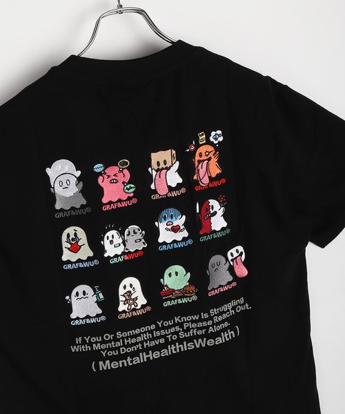 GRAF&WU（グラフアンドユー）の「GRAF&WU グラフアンドウー 12ベロ ゴーストキャラクター 刺繍 オーバーサイズ 半袖Tシャツ 海洋生物 メンタルヘルス（Tシャツ/カットソー・メンズ・ホワイト/ブラック/サックスブルー/オートミール/ブラック系その他・M/L/XL）」の13枚目の写真