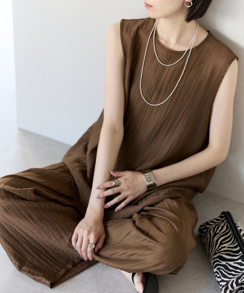 each(イーチ)の「【接触冷感】リネンタッチシアーノースリーブブラウス/セットアップ対応(シャツ/ブラウス・レディース・ベージュ/ブラウン/ブラック・FREE)」の13枚目の写真