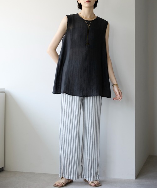 each(イーチ)の「【接触冷感】リネンタッチシアーノースリーブブラウス/セットアップ対応(シャツ/ブラウス・レディース・ベージュ/ブラウン/ブラック・FREE)」の9枚目の写真