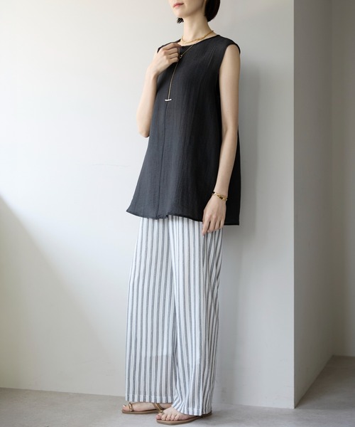 each(イーチ)の「【接触冷感】リネンタッチシアーノースリーブブラウス/セットアップ対応(シャツ/ブラウス・レディース・ベージュ/ブラウン/ブラック・FREE)」の10枚目の写真