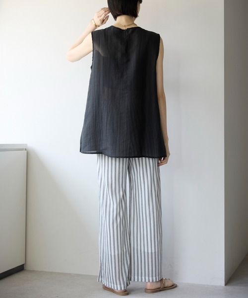 each(イーチ)の「【接触冷感】リネンタッチシアーノースリーブブラウス/セットアップ対応(シャツ/ブラウス・レディース・ベージュ/ブラウン/ブラック・FREE)」の12枚目の写真