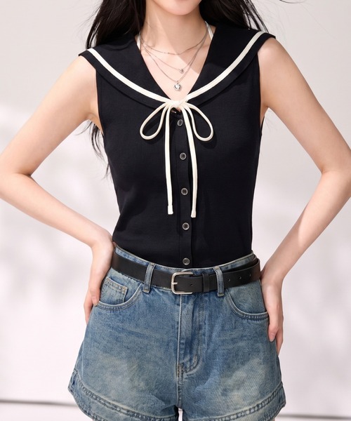 LUCPY(ラクピー)の「セーラーカラーリボンブラウス(シャツ/ブラウス・レディース・ブラック/ホワイト・X-LARGE/LARGE/MEDIUM/SMALL)」の4枚目の写真