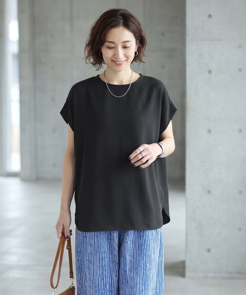 STYLE DELI(スタイルデリ)の「【selection】極みのサラサラ涼しいブラウス(Tシャツ/カットソー・レディース・ブラック/ミント/ホワイト・FREE)」の3枚目の写真