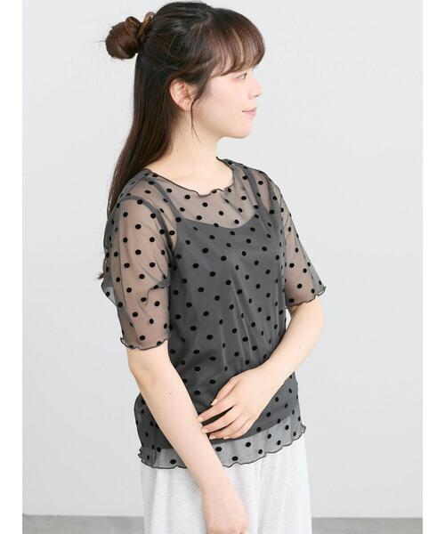 Samansa Mos2(サマンサ モスモス)の「◆フロッキードットプルオーバー&キャミ(Tシャツ/カットソー・レディース・ブラック/チャコールグレー/アイボリー・F)」の5枚目の写真