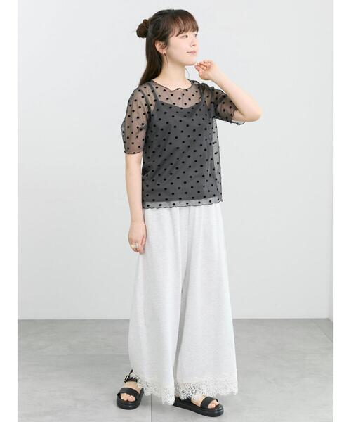 Samansa Mos2(サマンサ モスモス)の「◆フロッキードットプルオーバー&キャミ(Tシャツ/カットソー・レディース・ブラック/チャコールグレー/アイボリー・F)」の6枚目の写真