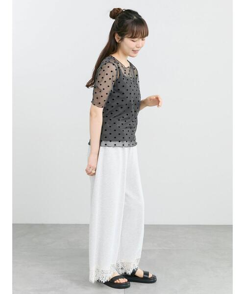 Samansa Mos2(サマンサ モスモス)の「◆フロッキードットプルオーバー&キャミ(Tシャツ/カットソー・レディース・ブラック/チャコールグレー/アイボリー・F)」の7枚目の写真