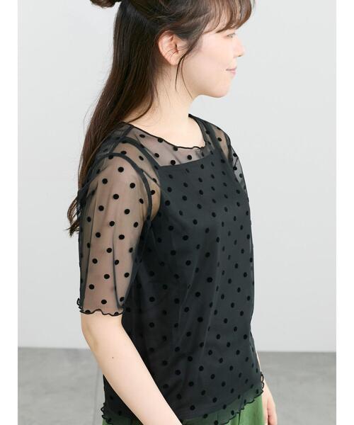 Samansa Mos2(サマンサ モスモス)の「◆フロッキードットプルオーバー&キャミ(Tシャツ/カットソー・レディース・ブラック/チャコールグレー/アイボリー・F)」の9枚目の写真