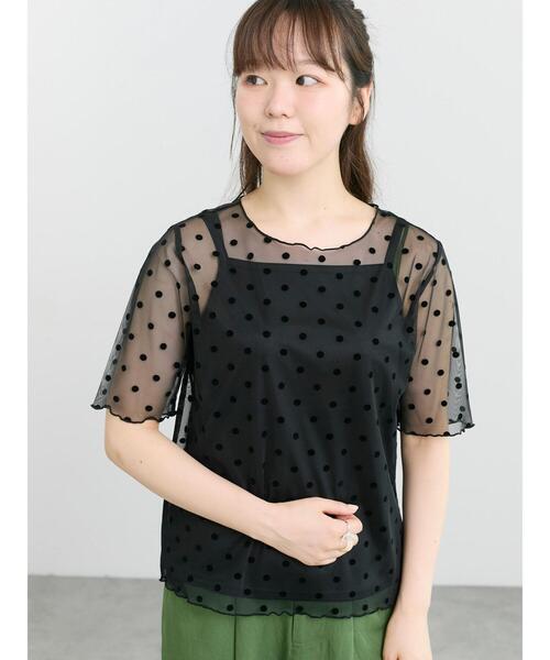 Samansa Mos2(サマンサ モスモス)の「◆フロッキードットプルオーバー&キャミ(Tシャツ/カットソー・レディース・ブラック/チャコールグレー/アイボリー・F)」の10枚目の写真