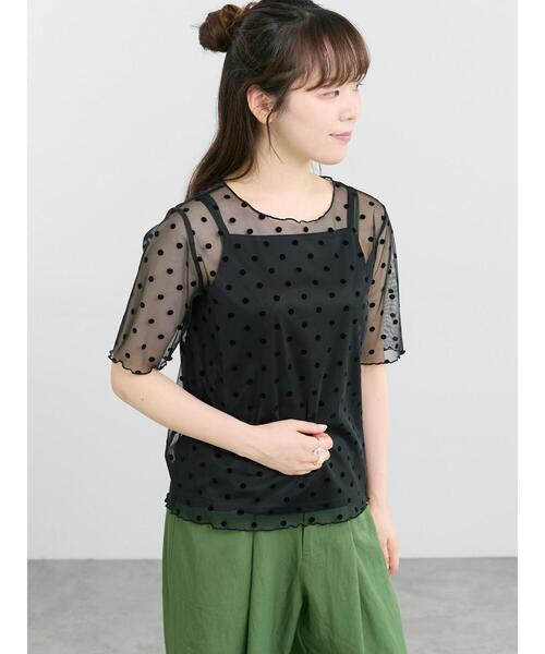 Samansa Mos2(サマンサ モスモス)の「◆フロッキードットプルオーバー&キャミ(Tシャツ/カットソー・レディース・ブラック/チャコールグレー/アイボリー・F)」の11枚目の写真