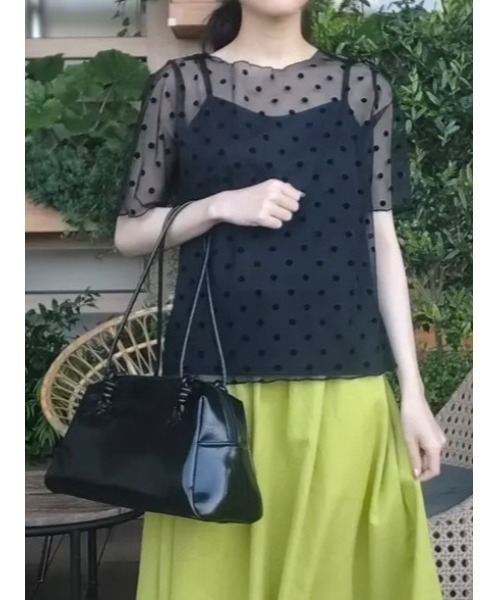 Samansa Mos2(サマンサ モスモス)の「◆フロッキードットプルオーバー&キャミ(Tシャツ/カットソー・レディース・ブラック/チャコールグレー/アイボリー・F)」の3枚目の写真