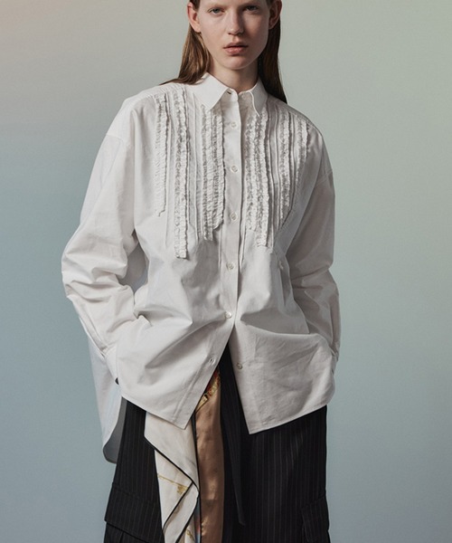 MAISON SPECIAL(メゾンスペシャル)の「Frill Oxford Overshirt/フリルオックスオーバーシャツ(シャツ/ブラウス・レディース・ブルー/ピンク/ホワイト・FREE)」の2枚目の写真