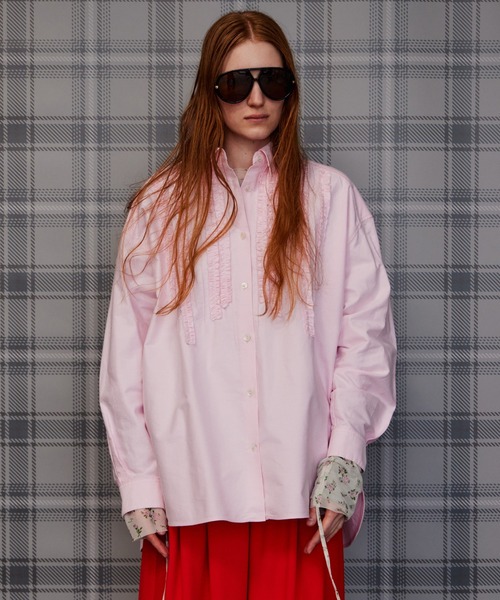 MAISON SPECIAL(メゾンスペシャル)の「Frill Oxford Overshirt/フリルオックスオーバーシャツ(シャツ/ブラウス・レディース・ブルー/ピンク/ホワイト・FREE)」の14枚目の写真