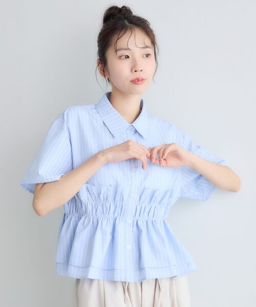 RETRO GIRL(レトロガール)の「フリルレイヤード半袖シャツ(シャツ/ブラウス・レディース・オフホワイト/ブルー系その他/イエロー系その他・FREE)」の5枚目の写真