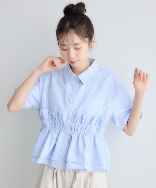 RETRO GIRL(レトロガール)の「フリルレイヤード半袖シャツ(シャツ/ブラウス・レディース・オフホワイト/ブルー系その他/イエロー系その他・FREE)」の6枚目の写真