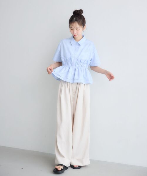 RETRO GIRL(レトロガール)の「フリルレイヤード半袖シャツ(シャツ/ブラウス・レディース・オフホワイト/ブルー系その他/イエロー系その他・FREE)」の7枚目の写真