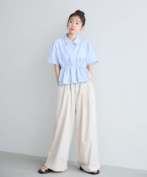 RETRO GIRL(レトロガール)の「フリルレイヤード半袖シャツ(シャツ/ブラウス・レディース・オフホワイト/ブルー系その他/イエロー系その他・FREE)」の8枚目の写真