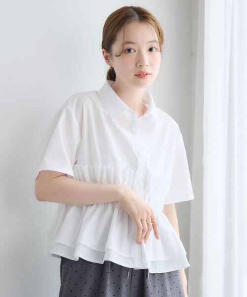 RETRO GIRL(レトロガール)の「フリルレイヤード半袖シャツ(シャツ/ブラウス・レディース・オフホワイト/ブルー系その他/イエロー系その他・FREE)」の11枚目の写真