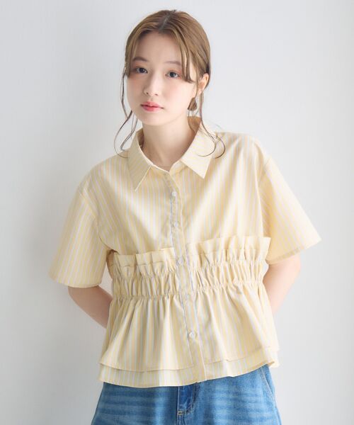 RETRO GIRL(レトロガール)の「フリルレイヤード半袖シャツ(シャツ/ブラウス・レディース・オフホワイト/ブルー系その他/イエロー系その他・FREE)」の16枚目の写真