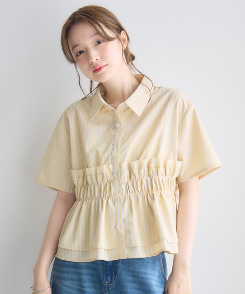 RETRO GIRL(レトロガール)の「フリルレイヤード半袖シャツ(シャツ/ブラウス・レディース・オフホワイト/ブルー系その他/イエロー系その他・FREE)」の4枚目の写真