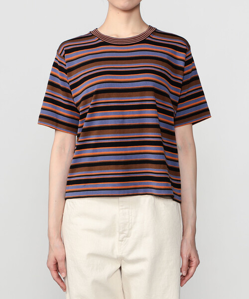 RYE TENDER(ライテンダー)の「RYE TENDER |〈別注〉マルチボーダー 半袖クルーネックニット WOMEN(Tシャツ/カットソー・レディース・ブラウン系その他2/カーキ系1/ブラウン系その他・0)」の9枚目の写真