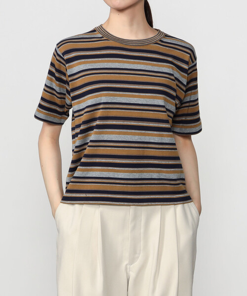 RYE TENDER(ライテンダー)の「RYE TENDER |〈別注〉マルチボーダー 半袖クルーネックニット WOMEN(Tシャツ/カットソー・レディース・ブラウン系その他2/カーキ系1/ブラウン系その他・0)」の3枚目の写真