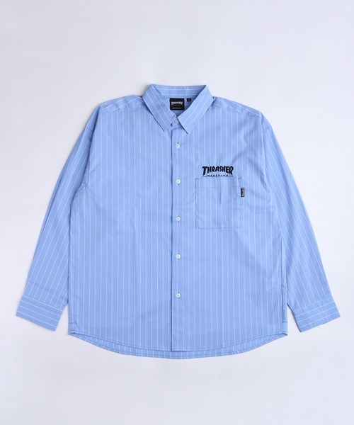 THRASHER（スラッシャー）の「THRASHER スラッシャー ストライプ バックプリント オーバーサイズ 長袖シャツ（シャツ/ブラウス・メンズ・グレー/サックスブルー/ブラック・M/L）」の12枚目の写真