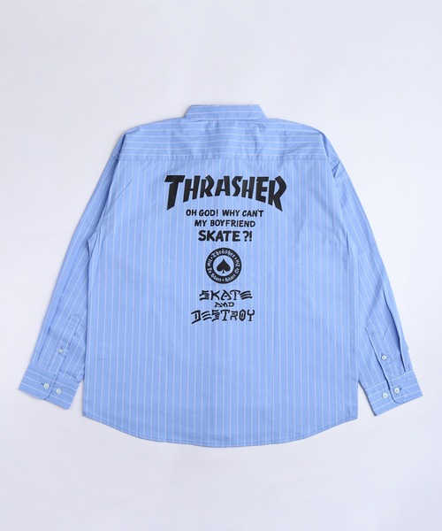 THRASHER（スラッシャー）の「THRASHER スラッシャー ストライプ バックプリント オーバーサイズ 長袖シャツ（シャツ/ブラウス・メンズ・グレー/サックスブルー/ブラック・M/L）」の13枚目の写真