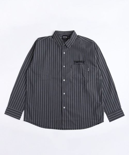 THRASHER（スラッシャー）の「THRASHER スラッシャー ストライプ バックプリント オーバーサイズ 長袖シャツ（シャツ/ブラウス・メンズ・グレー/サックスブルー/ブラック・M/L）」の8枚目の写真