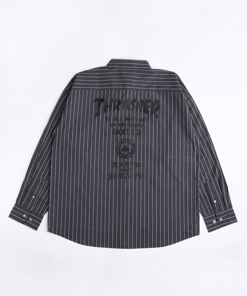 THRASHER（スラッシャー）の「THRASHER スラッシャー ストライプ バックプリント オーバーサイズ 長袖シャツ（シャツ/ブラウス・メンズ・グレー/サックスブルー/ブラック・M/L）」の9枚目の写真