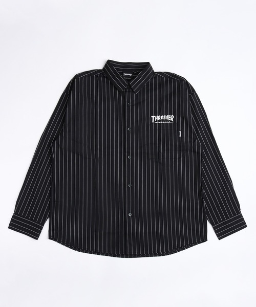 THRASHER（スラッシャー）の「THRASHER スラッシャー ストライプ バックプリント オーバーサイズ 長袖シャツ（シャツ/ブラウス・メンズ・グレー/サックスブルー/ブラック・M/L）」の4枚目の写真