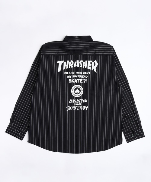 THRASHER（スラッシャー）の「THRASHER スラッシャー ストライプ バックプリント オーバーサイズ 長袖シャツ（シャツ/ブラウス・メンズ・グレー/サックスブルー/ブラック・M/L）」の5枚目の写真