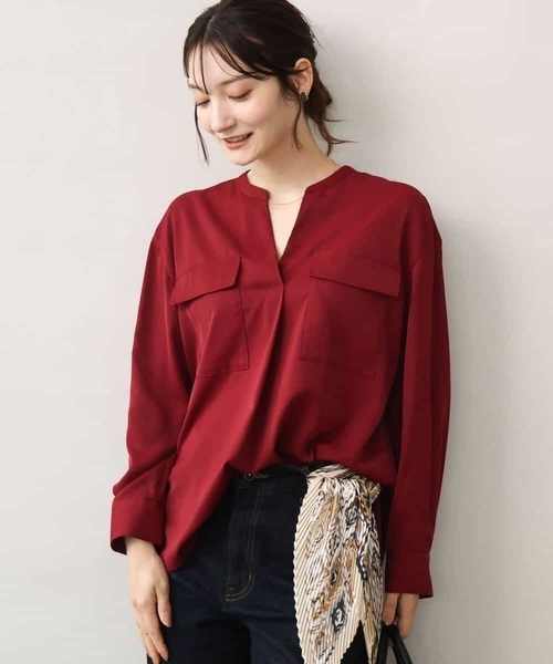 MK MICHEL KLEIN（エムケーミッシェルクラン）の「[UVカット/洗える]パッチポケットデザインブラウス（シャツ/ブラウス・レディース・ホワイト/モカ/ワイン・38）」の4枚目の写真