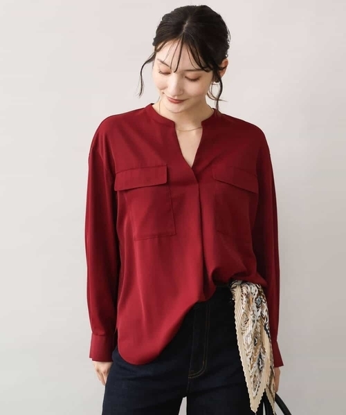 MK MICHEL KLEIN（エムケーミッシェルクラン）の「[UVカット/洗える]パッチポケットデザインブラウス（シャツ/ブラウス・レディース・ホワイト/モカ/ワイン・38）」の5枚目の写真