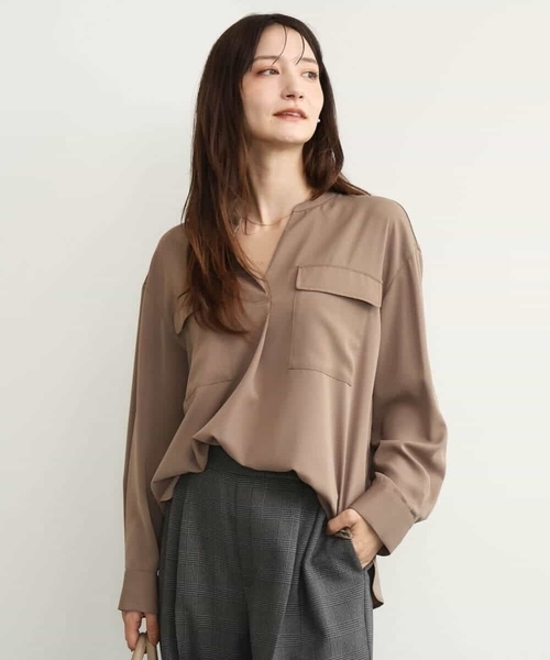 MK MICHEL KLEIN（エムケーミッシェルクラン）の「[UVカット/洗える]パッチポケットデザインブラウス（シャツ/ブラウス・レディース・ホワイト/モカ/ワイン・38）」の13枚目の写真