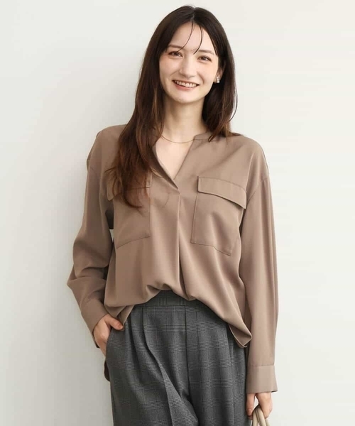 MK MICHEL KLEIN（エムケーミッシェルクラン）の「[UVカット/洗える]パッチポケットデザインブラウス（シャツ/ブラウス・レディース・ホワイト/モカ/ワイン・38）」の14枚目の写真