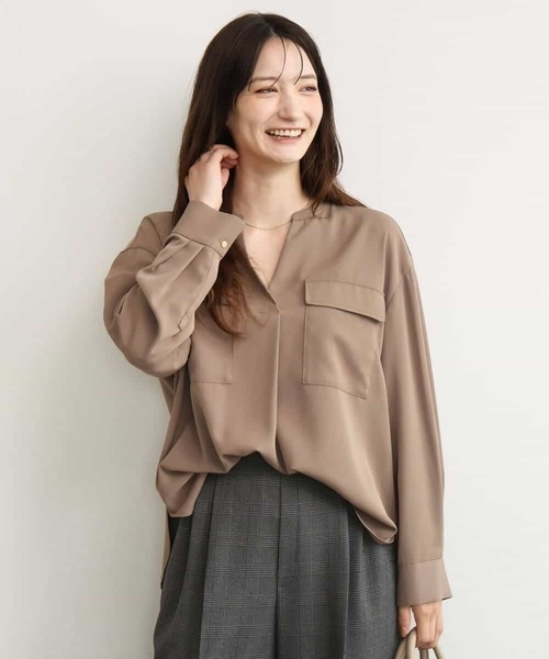 MK MICHEL KLEIN（エムケーミッシェルクラン）の「[UVカット/洗える]パッチポケットデザインブラウス（シャツ/ブラウス・レディース・ホワイト/モカ/ワイン・38）」の15枚目の写真