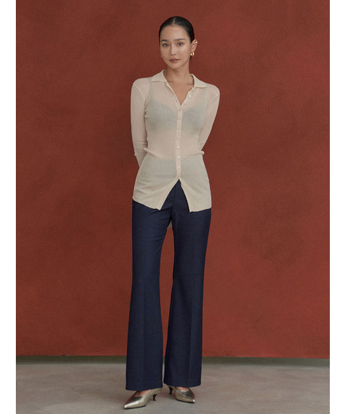MEMUA(メムア)の「アンオビロングブーツカットスラックス(スラックス・レディース・ブルー系その他/ブラック・MEDIUM/LARGE/SMALL)」の4枚目の写真