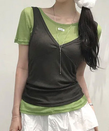 シアー半袖&ノースリーブトップス 2点セット