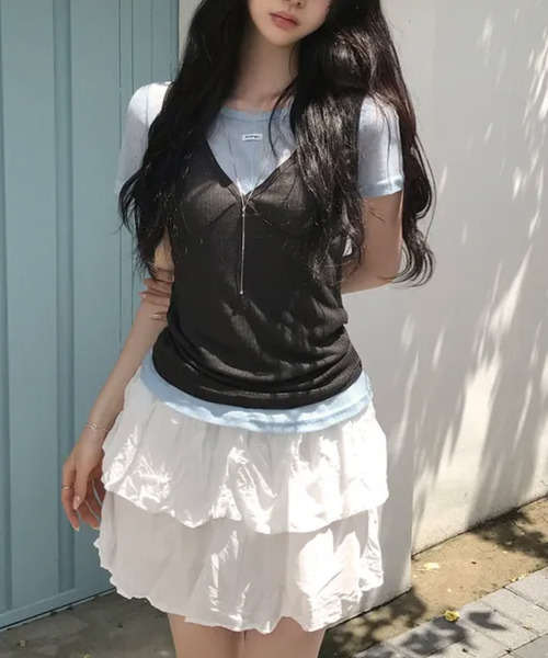 VIVID LADY（ビビッドレディー）の「シアー半袖＆ノースリーブトップス 2点セット（アンサンブル・レディース・グリーン/ミント/ライトブルー・FREE）」の7枚目の写真