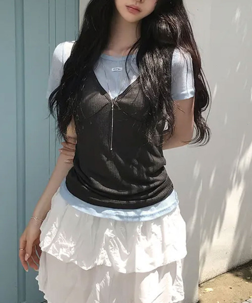 VIVID LADY（ビビッドレディー）の「シアー半袖＆ノースリーブトップス 2点セット（アンサンブル・レディース・グリーン/ミント/ライトブルー・FREE）」の5枚目の写真