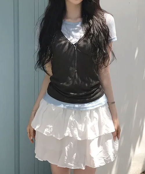 VIVID LADY（ビビッドレディー）の「シアー半袖＆ノースリーブトップス 2点セット（アンサンブル・レディース・グリーン/ミント/ライトブルー・FREE）」の8枚目の写真