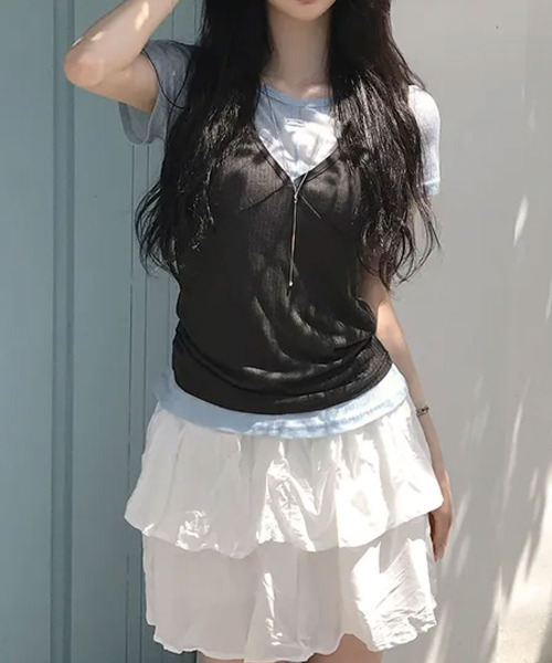 VIVID LADY（ビビッドレディー）の「シアー半袖＆ノースリーブトップス 2点セット（アンサンブル・レディース・グリーン/ミント/ライトブルー・FREE）」の9枚目の写真