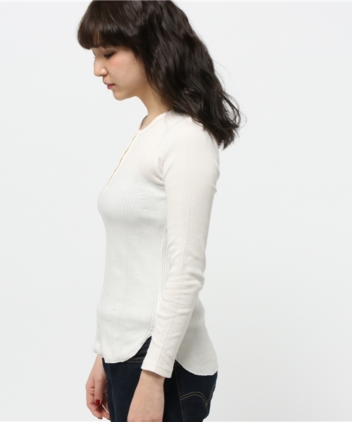 WEGO（ウィゴー）の「DISPARK/テレコヘンリーネックTシャツ（Tシャツ/カットソー・レディース・スミクロ/オフホワイト/杢グレー・FREE）」の5枚目の写真