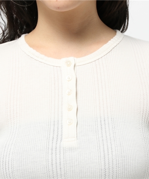 WEGO（ウィゴー）の「DISPARK/テレコヘンリーネックTシャツ（Tシャツ/カットソー・レディース・スミクロ/オフホワイト/杢グレー・FREE）」の7枚目の写真