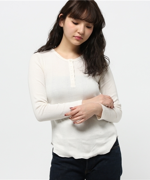 WEGO（ウィゴー）の「DISPARK/テレコヘンリーネックTシャツ（Tシャツ/カットソー・レディース・スミクロ/オフホワイト/杢グレー・FREE）」の11枚目の写真